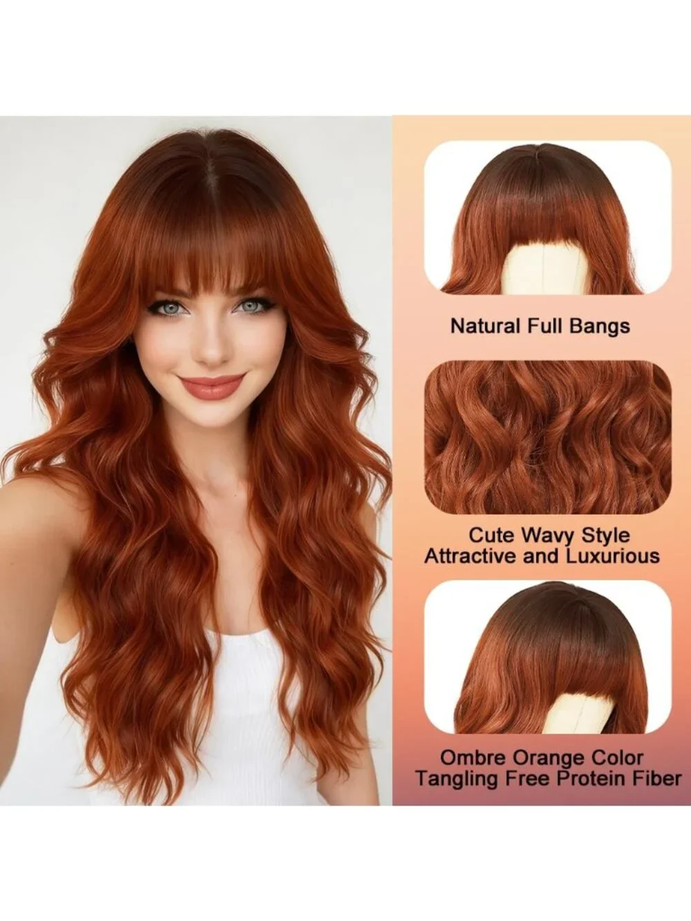 26 Inch Women's Light  Ginger Soft Layered Wavy Curly Hair Wig with Natural Shin